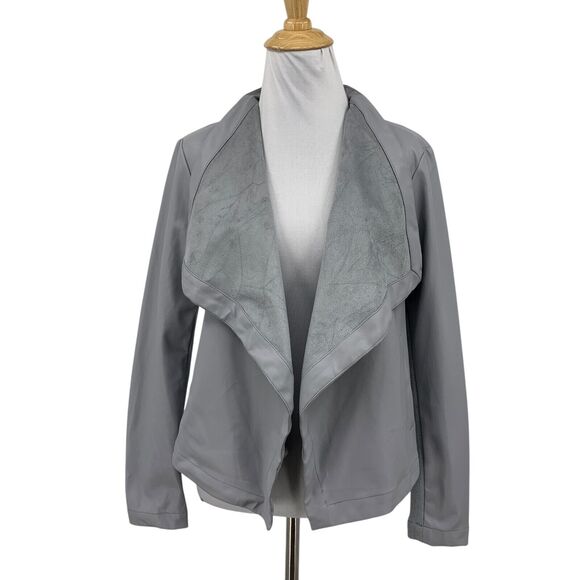 Saks Fifth Avenue Jacket Women S Small Iron Faux Leather Draped Lapel Open Front - Picture 1 of 12